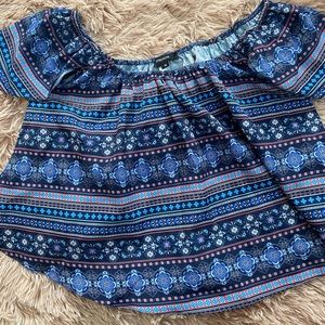 Blue flowy off shoulder crop top